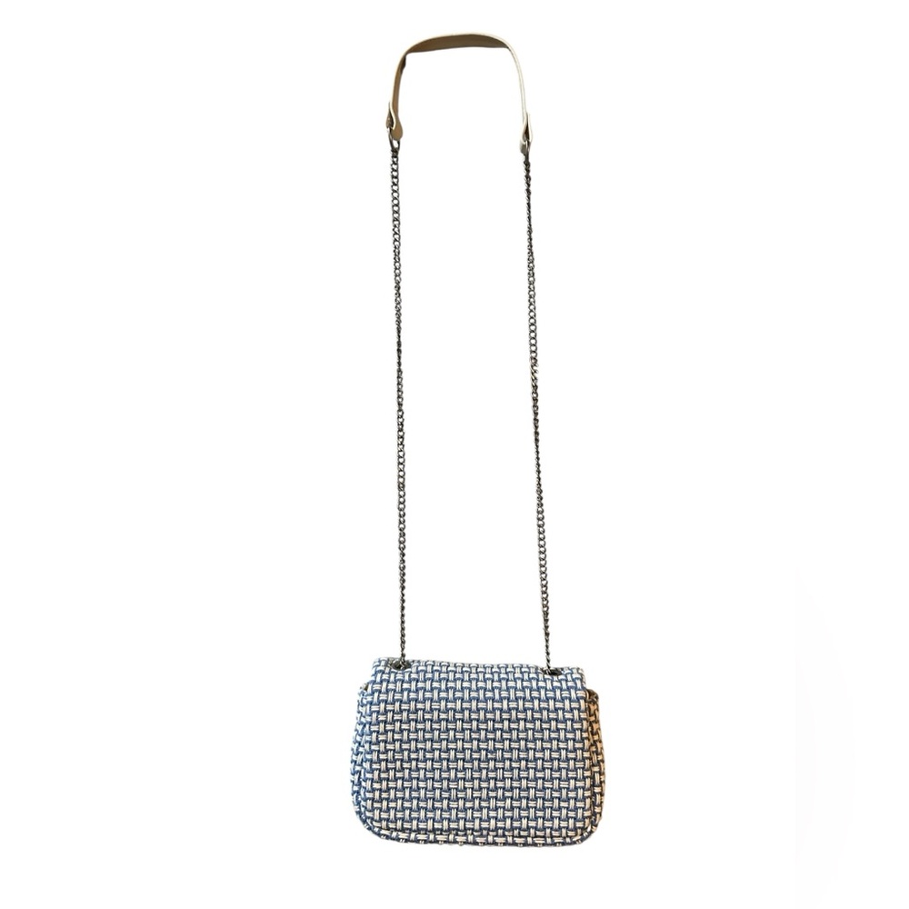 H&M Light Blue White Woven Tweed Silver Chain Crossbody Bag NWT - Picture 4 of 9